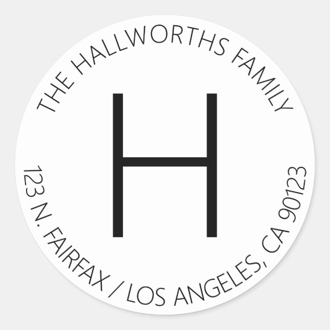 Minimal moderne Rücksendeadresse Weiß und Schwarz Runder Aufkleber (Vorderseite)