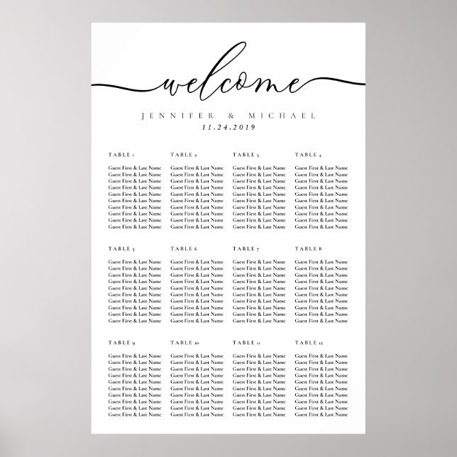 Minimal moderne, saubere Tischnummern für Hochzeit Poster (Vorne)