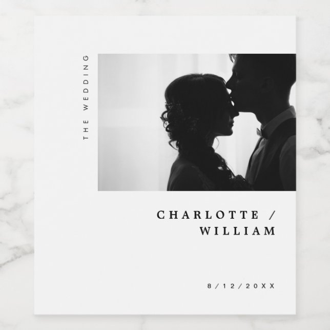 Minimal Moderne schicke Typografie Foto Hochzeit Weinetikett (Einzelnes Label)