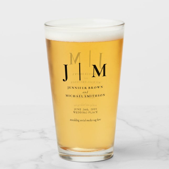 Minimal moderne Schwarz-Weiß-Einfache Hochzeit Glas (Vorne (Gefüllt))