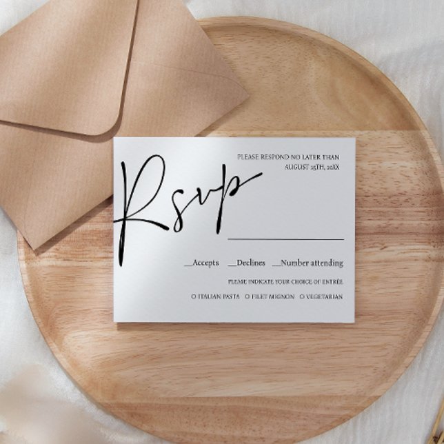 Minimal moderne Script WEDING RSVP MEAL WAHL Karte (Von Creator hochgeladen)