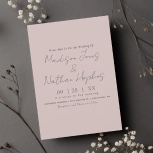 Minimal moderne Skripterblushing Pink Wedding Einladung