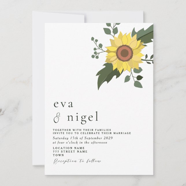 Minimal moderne Sonnenblume Einladung (Vorderseite)
