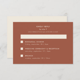Minimal moderne Terracotta Hochzeit Multi-Event RSVP Karte