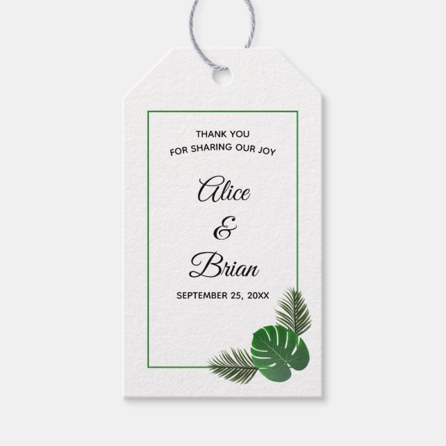 Minimal moderne tropische Vegetation Hochzeit Geschenkanhänger (Vorderseite)