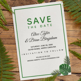 Minimal moderne tropische Vegetation Hochzeit Save The Date