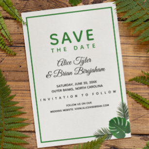Minimal moderne tropische Vegetation Hochzeit Save The Date