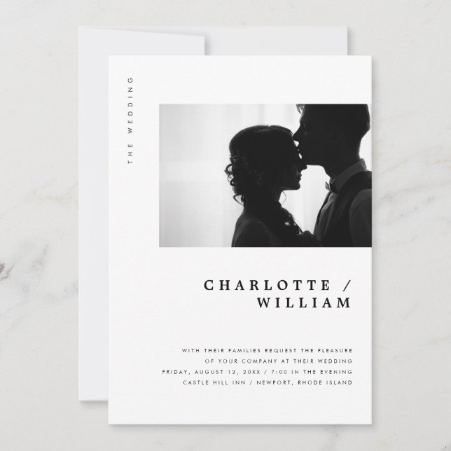 Minimal moderne Typografie Foto Hochzeit Einladung (Vorderseite)