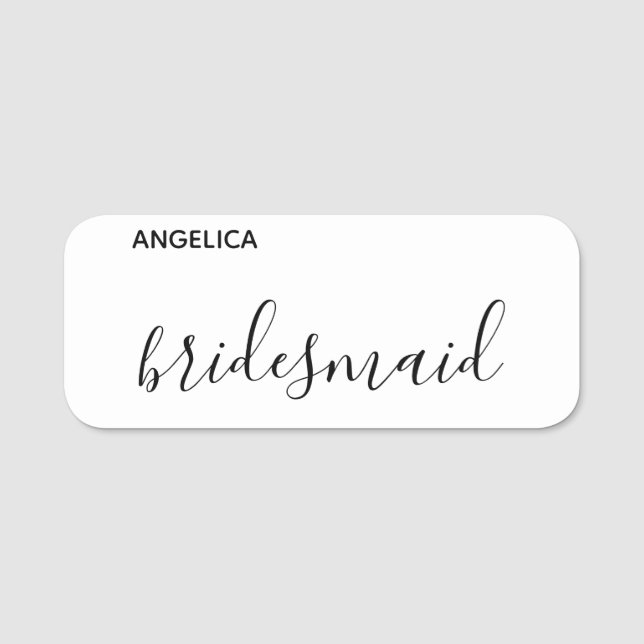 Minimal moderne Typografie Hochzeit Bridesmaid Ges Namensschild (Vorderseite)