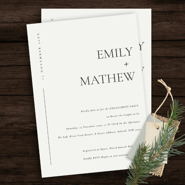 MINIMAL MODERNE VERLOBUNG DER SCHWARZEN UND WEISSE EINLADUNG (Von Creator hochgeladen)