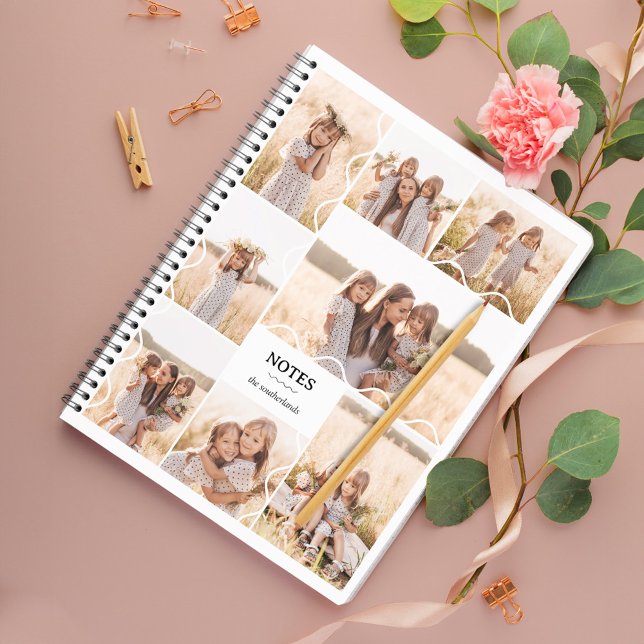 Minimal moderne Wavy Lines Multiple Foto Collage Notizbuch (Minimal Modern Wavy Lines Multiple Photo Collage Notebook)