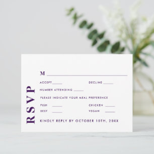 Minimal moderne Weiß & Lila Hochzeit Elegant RSVP Karte