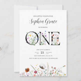 Minimal Moderne Wildblume 1. Geburtstag Einladung
