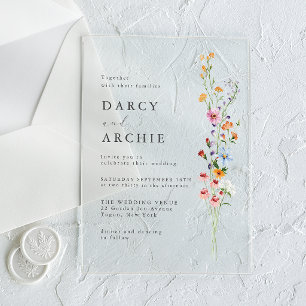 Minimal moderne Wildblumen Hochzeit Acryleinladungen