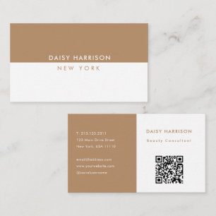Minimal moderner einfacher QR-Code weiß & braun Visitenkarte