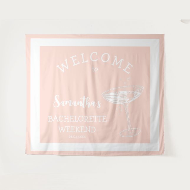 Minimal Moderner Junggeselinnen-Abschied rosa Cock Wandteppich (Vorderseite (Horizontal))