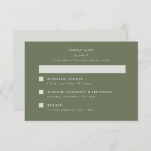 Minimal moderner Sage Green Wedding Multi-Event RSVP Karte
