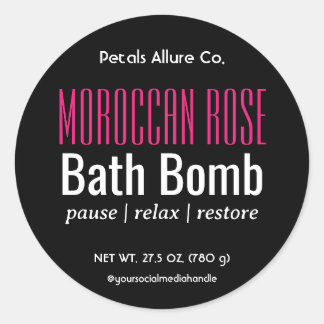 Minimal modernes Black Pink Bath Bomb Round Label Runder Aufkleber