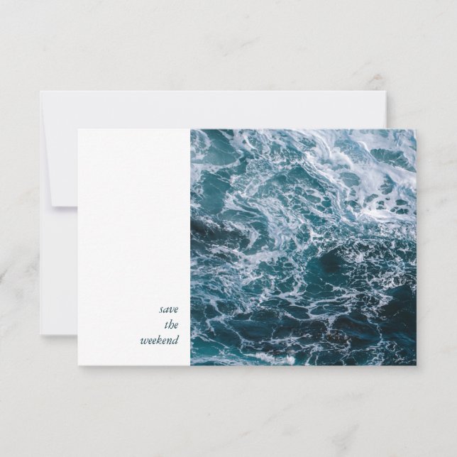 Minimal Modernes Foto Blue Ocean Wedding Weekend Save The Date (Vorderseite)