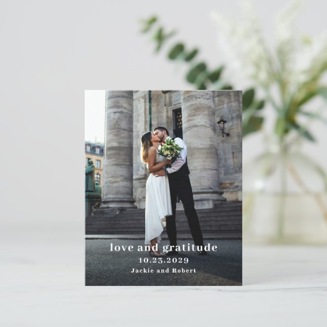 Minimal Modernes Foto Hochzeit Dankeschön Card (Stehend Vorderseite)