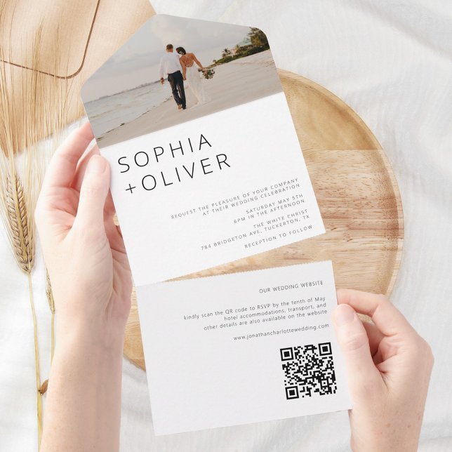 Minimal Modernes Foto & QR Code Hochzeit All In One Einladung (Von Creator hochgeladen)