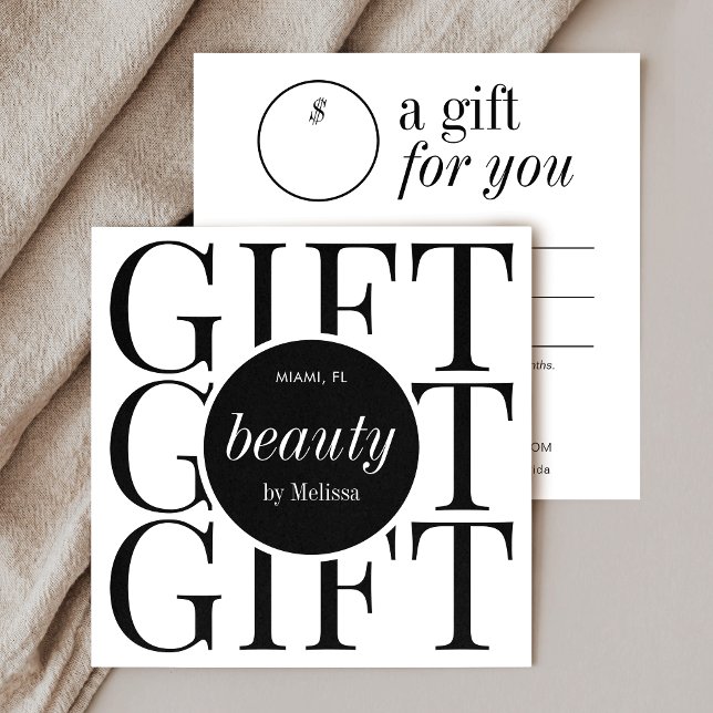 Minimal Modernes Friseur Schönheitssalon Geschenkg Quadratische Visitenkarte (Minimalist modern business gift certificate design for beauty salons and boutiques)