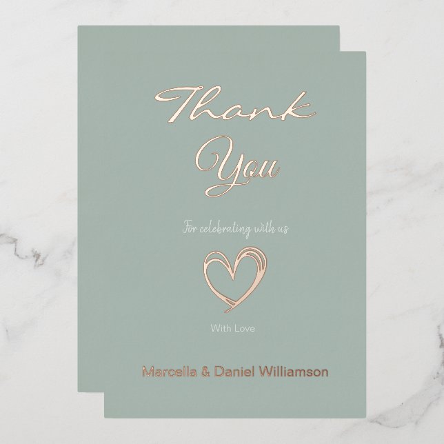 Minimal Modernes Herz und Skript Vielen Dank Folieneinladung (Vorderseite/Rückseite)
