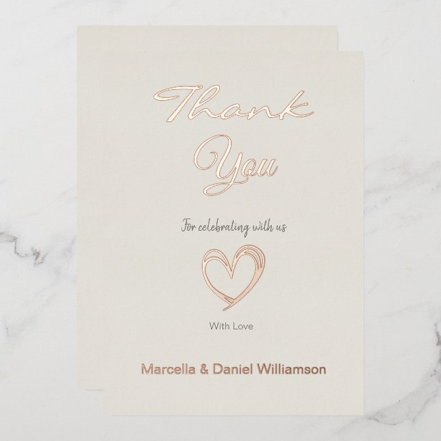 Minimal Modernes Herz und Skript Vielen Dank Folieneinladung (Vorderseite/Rückseite)