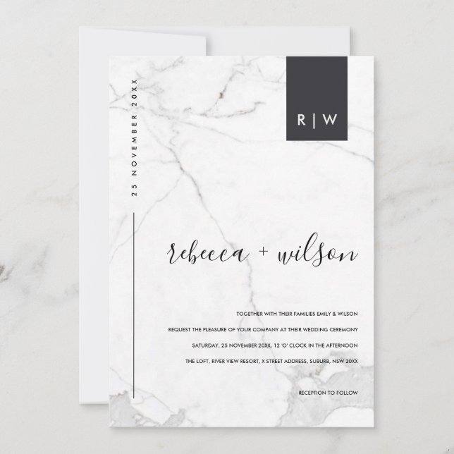 MINIMAL MODERNES MARBLE STONE TYPOGRAPHY WEDD EINLADUNG (Vorderseite)