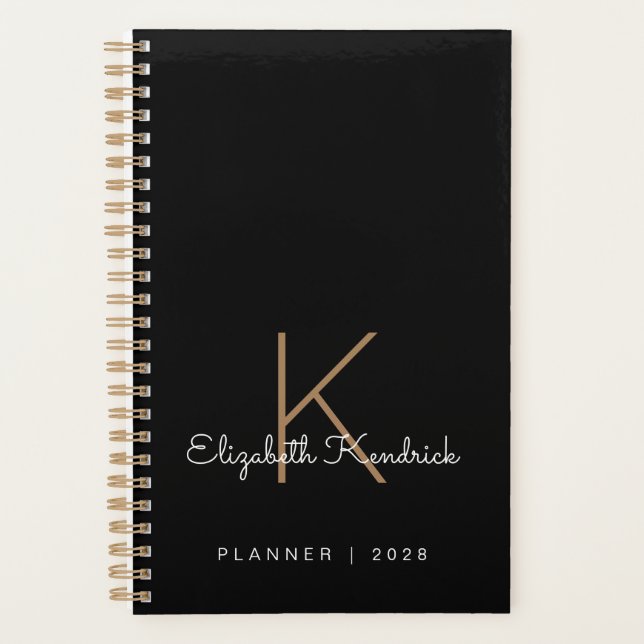 Minimal Modernes Mit Monogramm Schwarz Planer (Vorderseite)