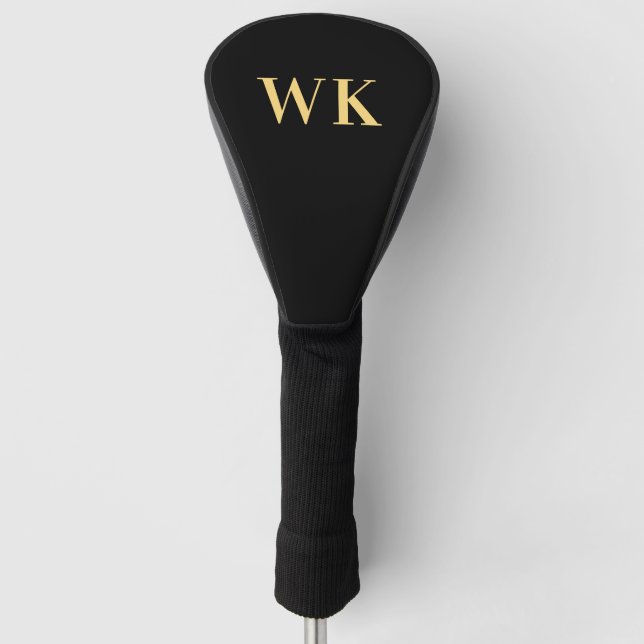 Minimal Modernes Monogramm Schwarzes Gold Golf Headcover (Vorderseite)