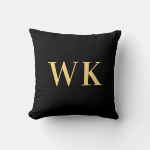 Minimal Modernes Monogramm Schwarzes Gold Kissen
