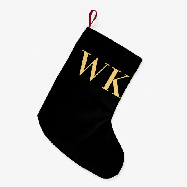 Minimal Modernes Monogramm Schwarzes Gold Kleiner Weihnachtsstrumpf (Vorderansicht (hängend))