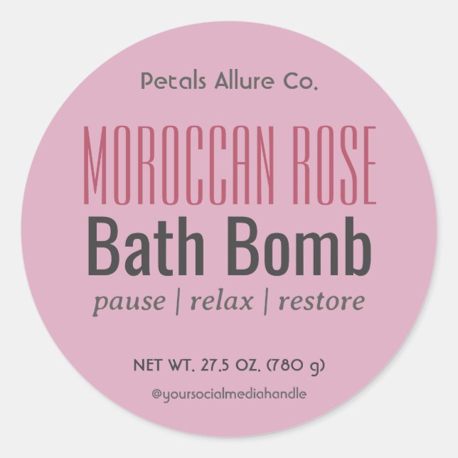 Minimal modernes, rosa Bath Bomb Round Label Runder Aufkleber (Vorderseite)