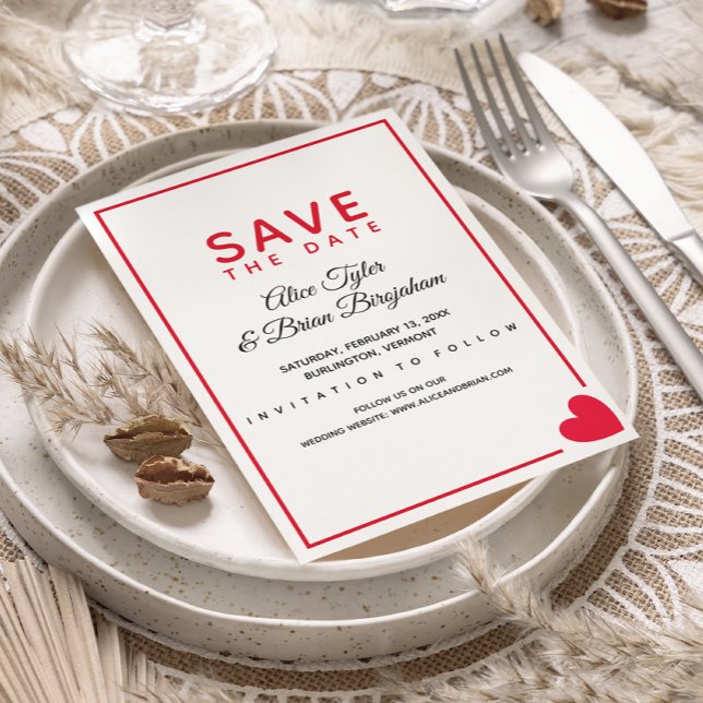 Minimal Modernes Rotes Herz Valentine Hochzeit Save The Date (Von Creator hochgeladen)