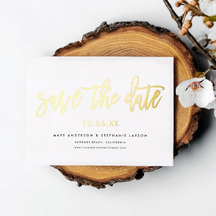 Minimal Modernes Script Save the Date Gold Folieneinladung