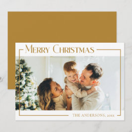 Minimal Modernes Weihnachtsfamilien Foto Mustard G Feiertagskarte