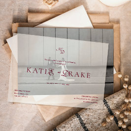 Minimal Monogram Deep Burgundy Script Wedding