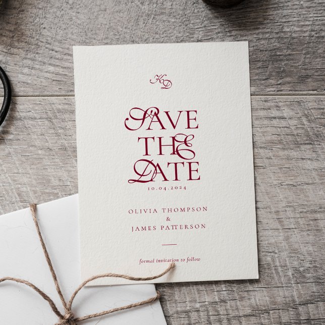 Minimal Monogram Deep Burgundy Script Wedding Magneteinladung (Von Creator hochgeladen)