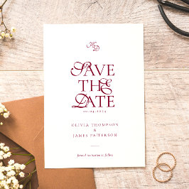 Minimal Monogram Deep Burgundy Script Wedding Save The Date