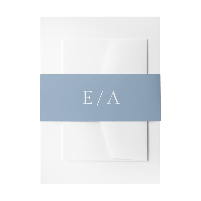 Minimal Monogram Dusty Blue Elegant Wedding Einladungsbanderole (Vorderseite Beispiel)