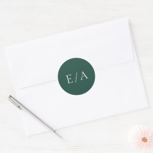 Minimal Monogram Elegant Emerald Green Wedding Runder Aufkleber