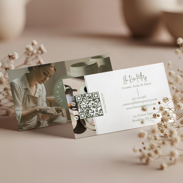 Minimal Monogram Hand Made Pottery Photo Collage Visitenkarte (Minimal Monogram Hand Made Pottery Photo Collage Business Card)