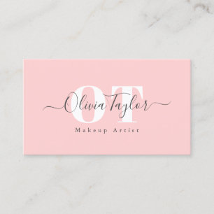 Minimal Monogram Modernes Script Pink Beruflich B Visitenkarte