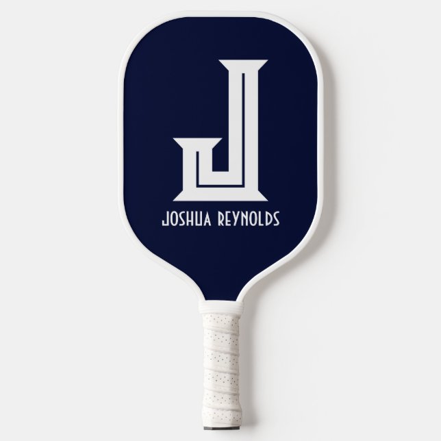 Minimal Monogram Navy Blue Pickleball Paddel Schläger (Vorderseite)