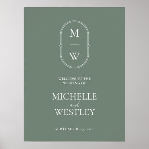 Minimal Monogram Sage Green Wedding Willkommenszei Poster