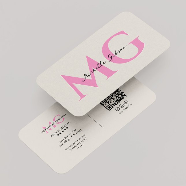 Minimal Monogram Sand Pink Initials Beauty Visitenkarte (Minimal Monogram Sand Pink Initials Beauty Business Card)
