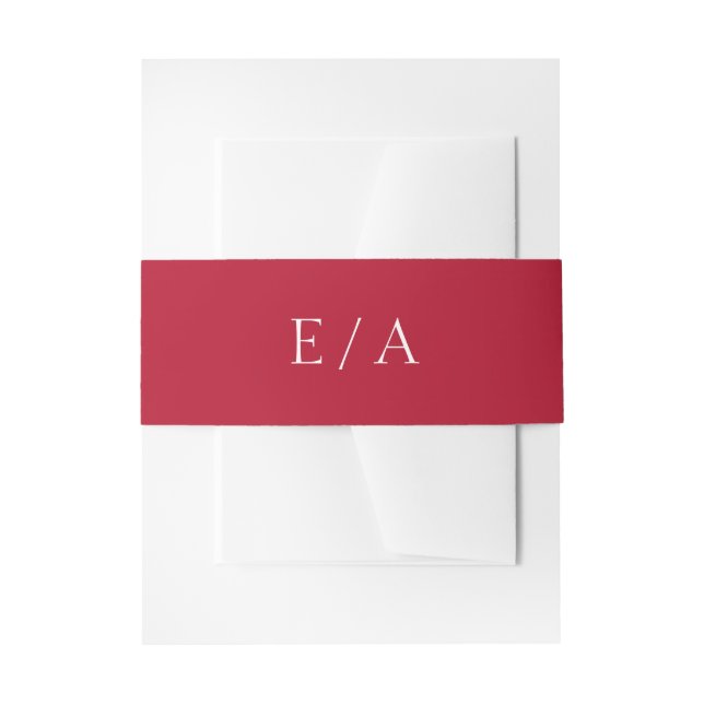 Minimal Monogram Simple Elegant Red Wedding Einladungsbanderole (Vorderseite Beispiel)