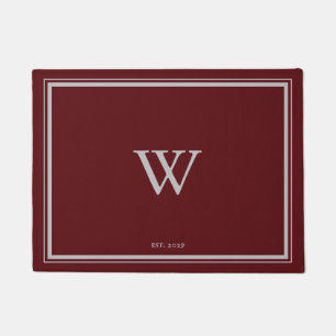 Minimal Monogram Welcome Maroon Red   Grau Fußmatte
