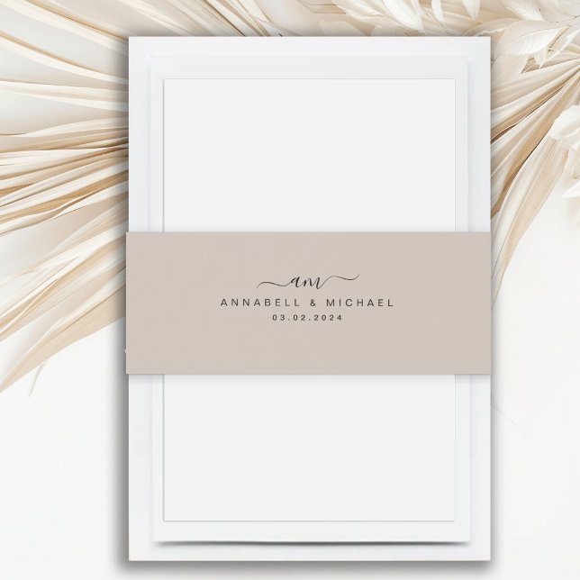 Minimal, Monogramm, Handschrift, Schriftart, Hochz Einladungsbanderole (Minimal, Monogram, Handwriting Font, Wedding Invitation Belly Band)